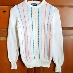Burberrys Cotton Color Stripe White Knit Sweater